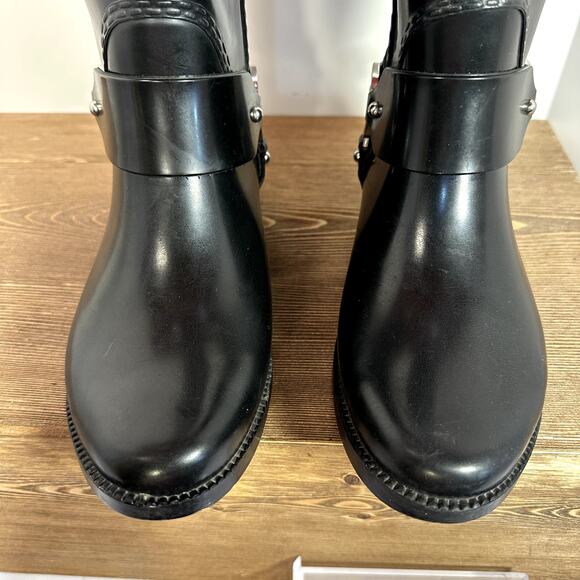 Michael Kors Fulton Harness Rain Boots Womens 6 Waterproof Logo Glossy Classic - Picture 7 of 11